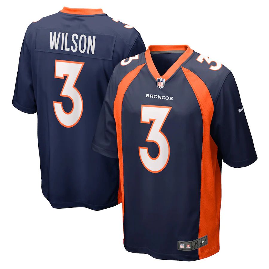 Men Denver Broncos 3 Russell Wilson Nike Navy Alternate Game NFL Jersey